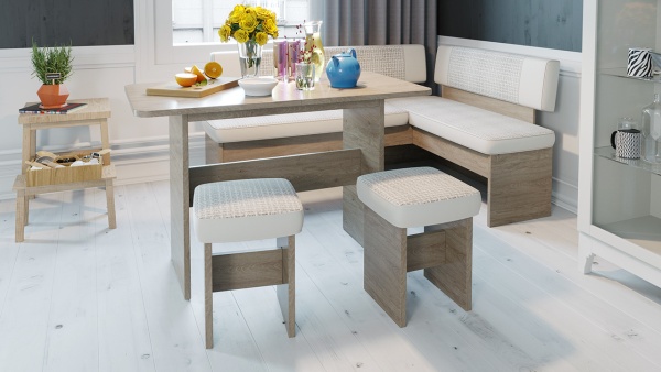 Кухонный уголок «Дублин» Дуб Сонома Трюфель/Кожзам Бежевый + Ткань Бежевая