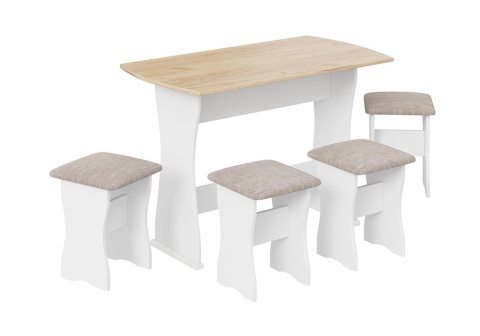 Обеденная группа тип 1 белый / дуб крафт золотой / искусственная замша latte